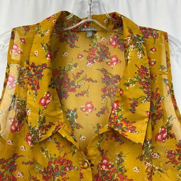 Charlotte Russe Womens Button Up Top Multicolor Floral Print Sleeveless M Sheer - Picture 6 of 11